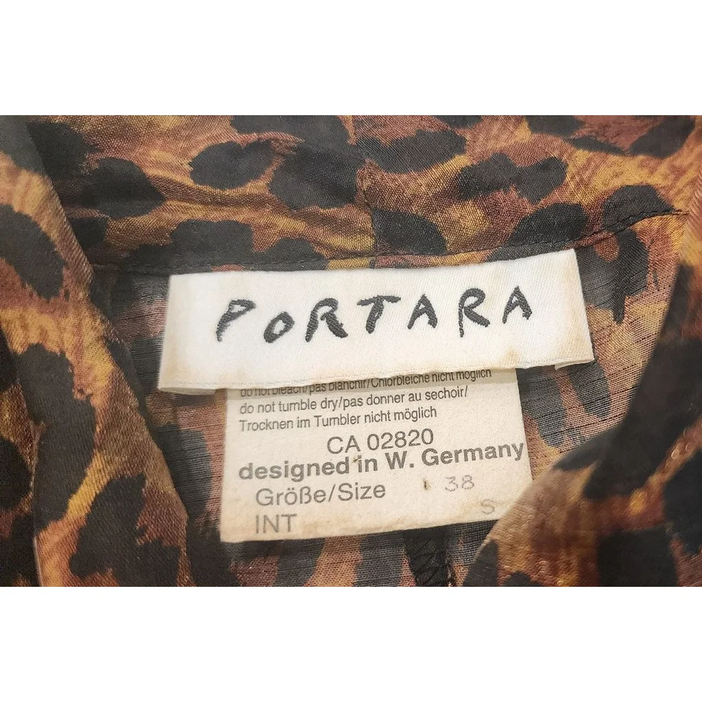Vintage 80s Portara Leopard Print Sheer Wrap Blouse Size S 38 German Designer